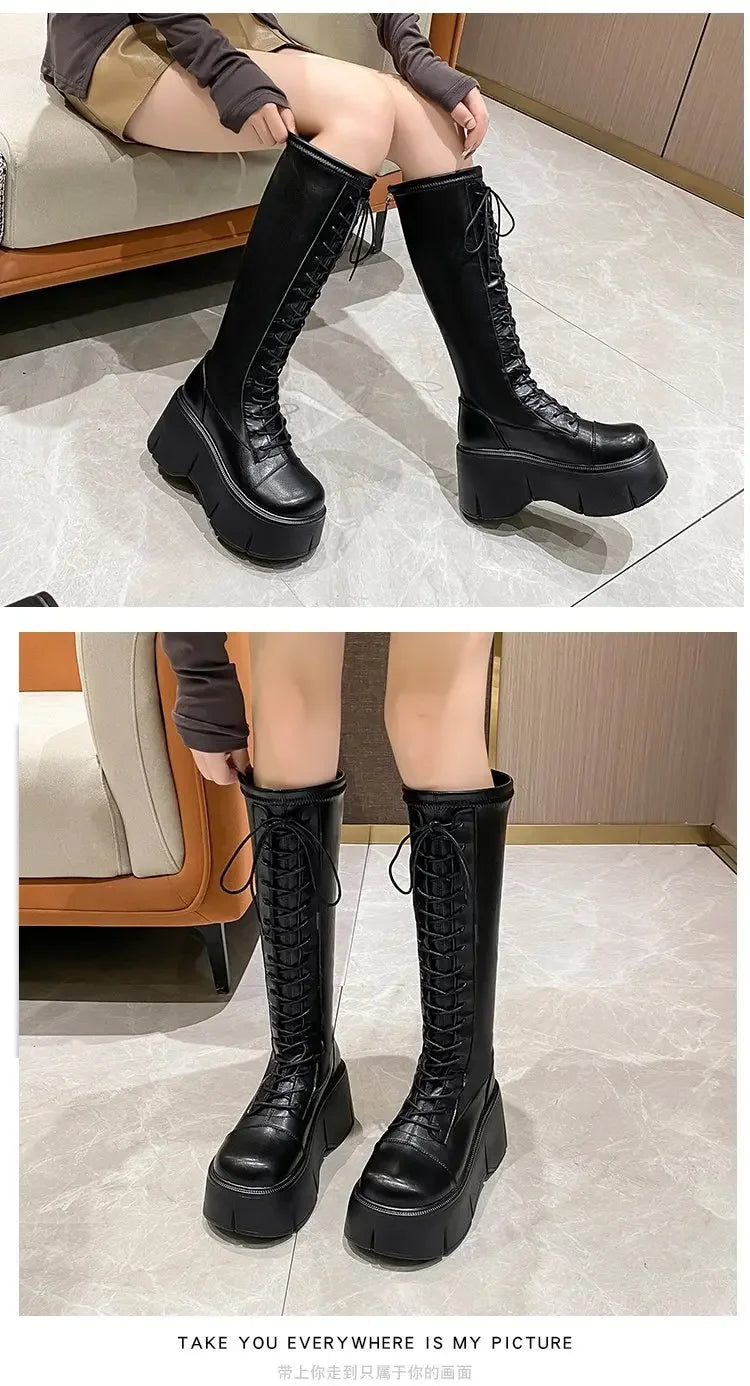 Women Mid Calf Boots Motorcycle Fuzzy Boots