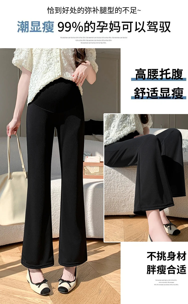 Y2K Bootcut Maternity Pants in ice silk, stylish and comfortable fit for expectant mothers.