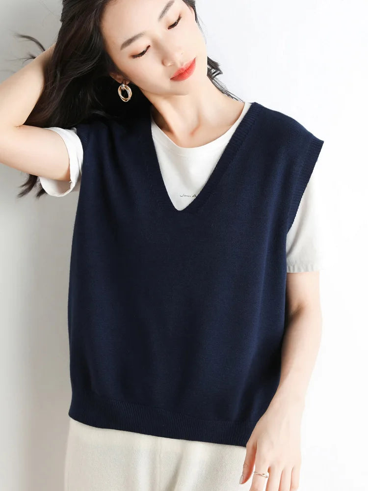 Women Loose V-Neck Knit Vest