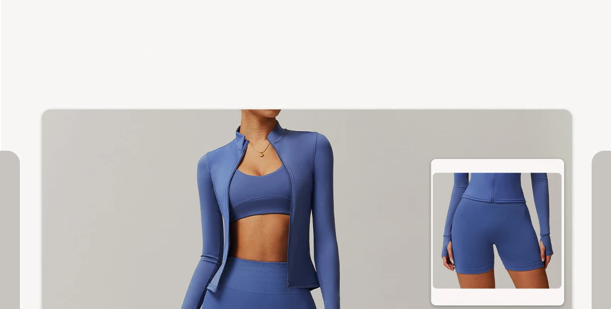 Women's Zip Long Sleeve Yoga Jacket – Slim Fit Gym Training Top