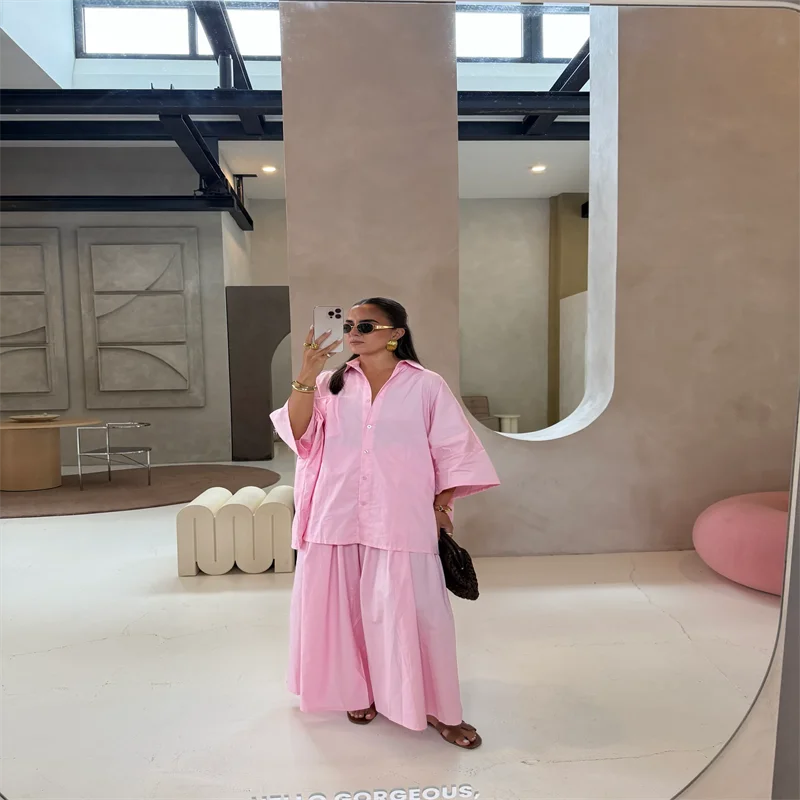 Women Cotton Wide Leg Pant Set