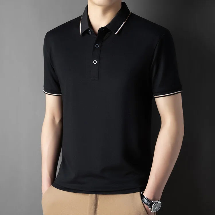 Men Luxury Silk Cotton Polo Shirt