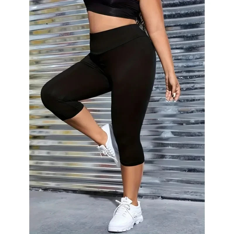 Women Solid High Waist Capri Leggings