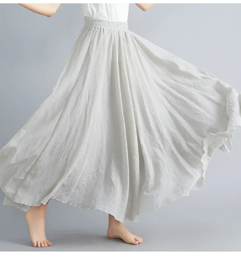 Women Cotton Linen Maxi Skirt