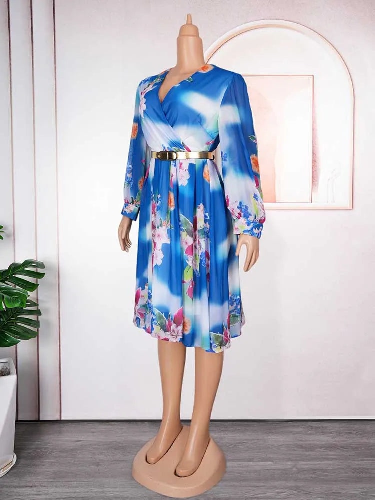 Women V-Neck Chiffon Print Dress