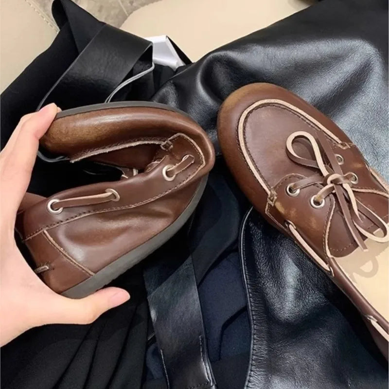 Women Loafers – Genuine Leather Lace-Up Flats 2025