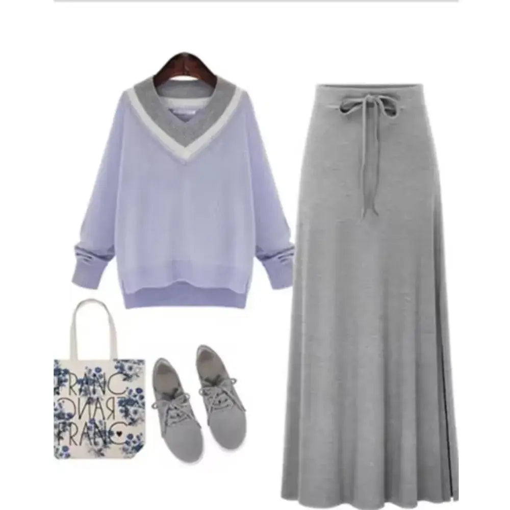 Women Knit Split Long A-Line Skirt