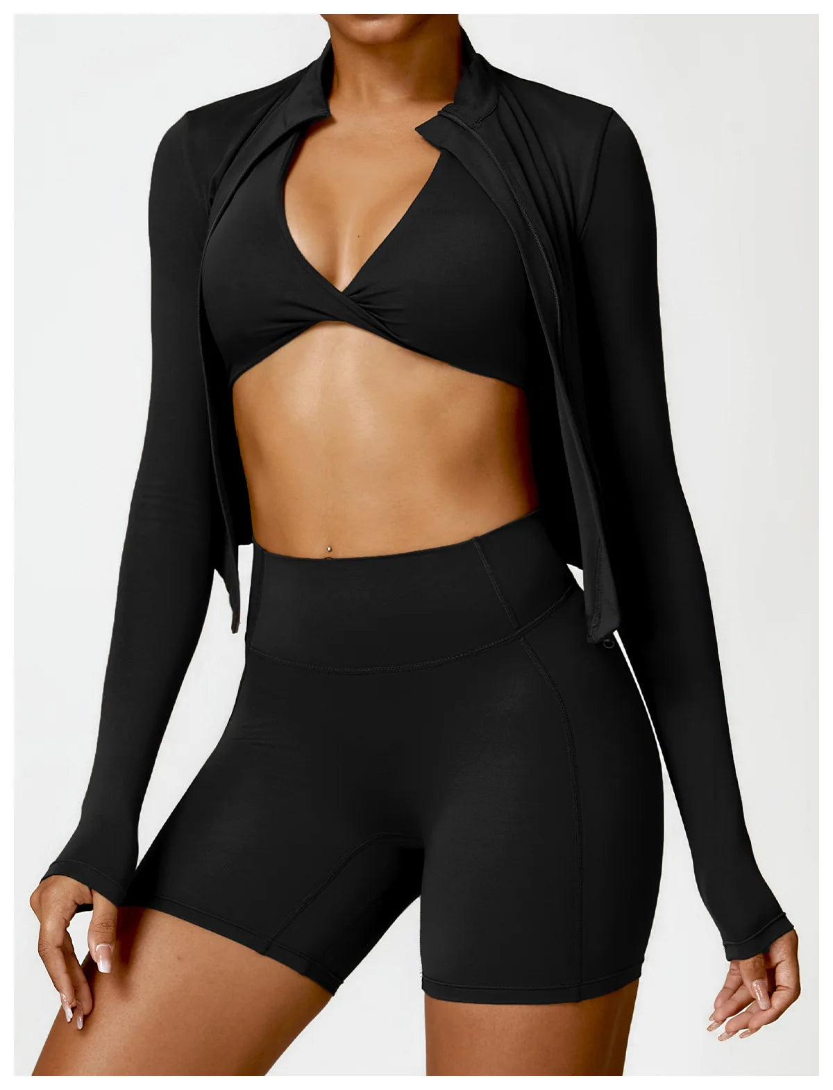 Women's Zip Long Sleeve Yoga Jacket – Gym Push-Up Sportswear Top