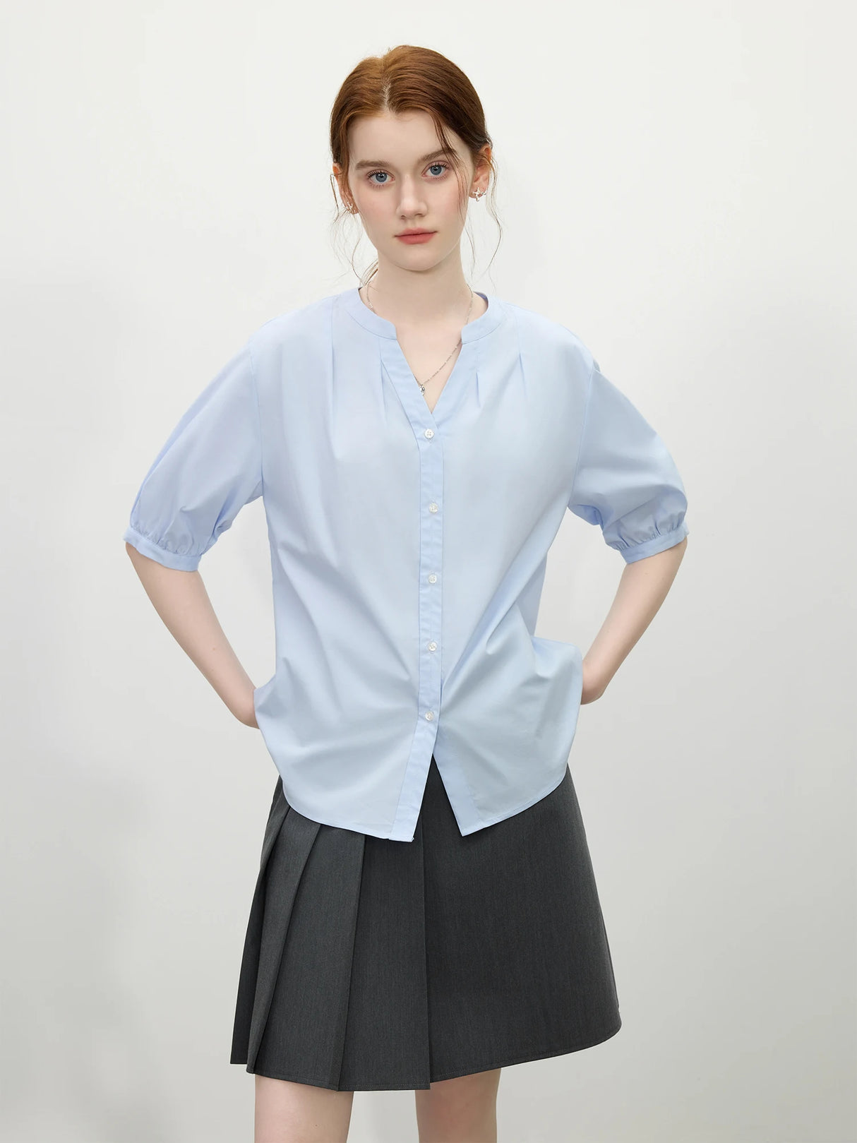 Women Pleated Office Relaxed Fit Blouse