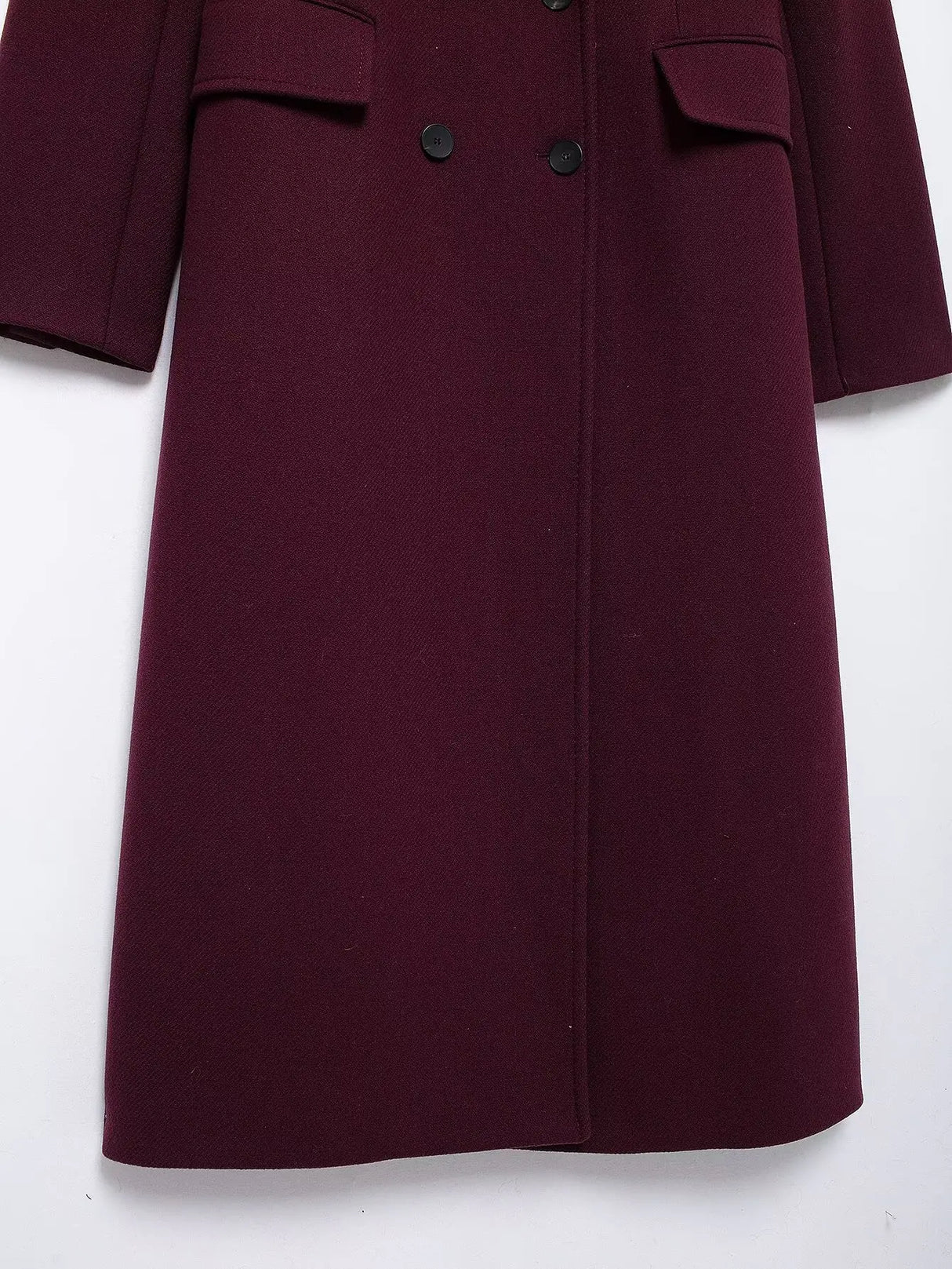 Burgundy Woolen Double Breasted Winter Coat