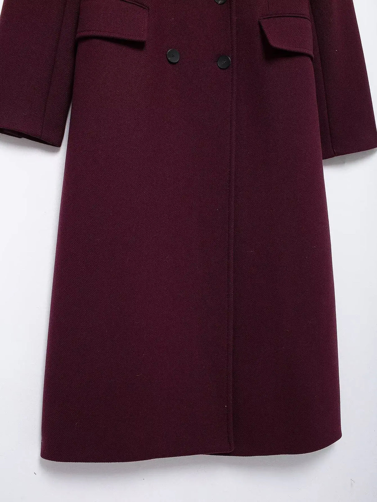 Women Burgundy Woolen Double Breasted Coat