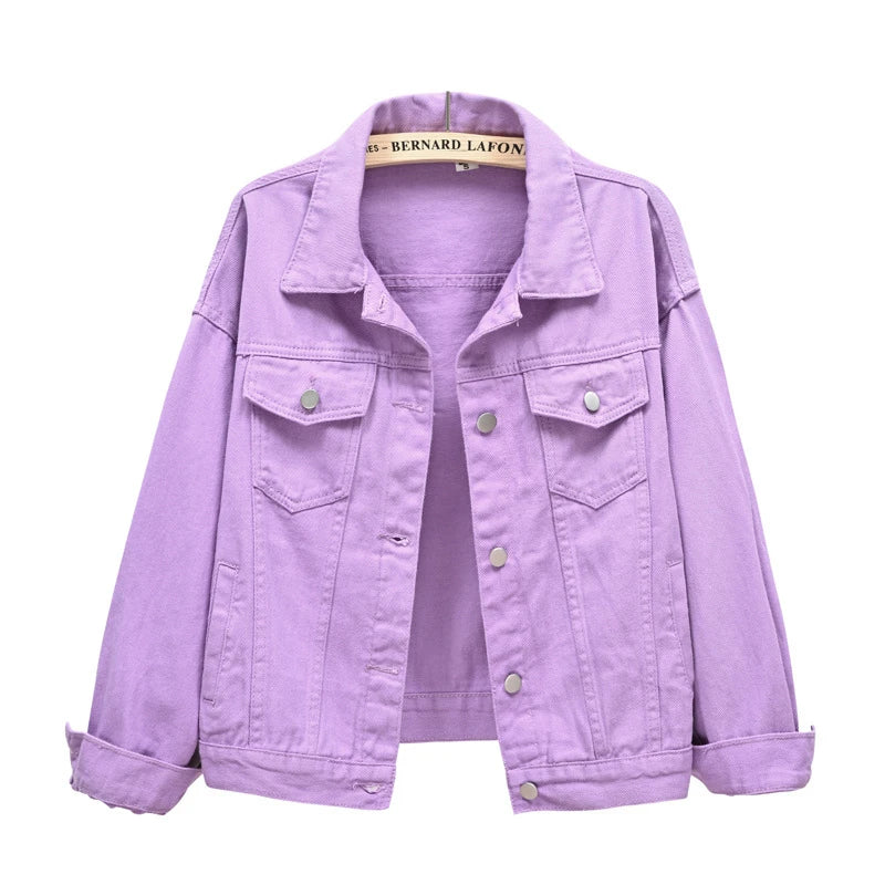 Women’s Pure Color Lapel Denim Jacket