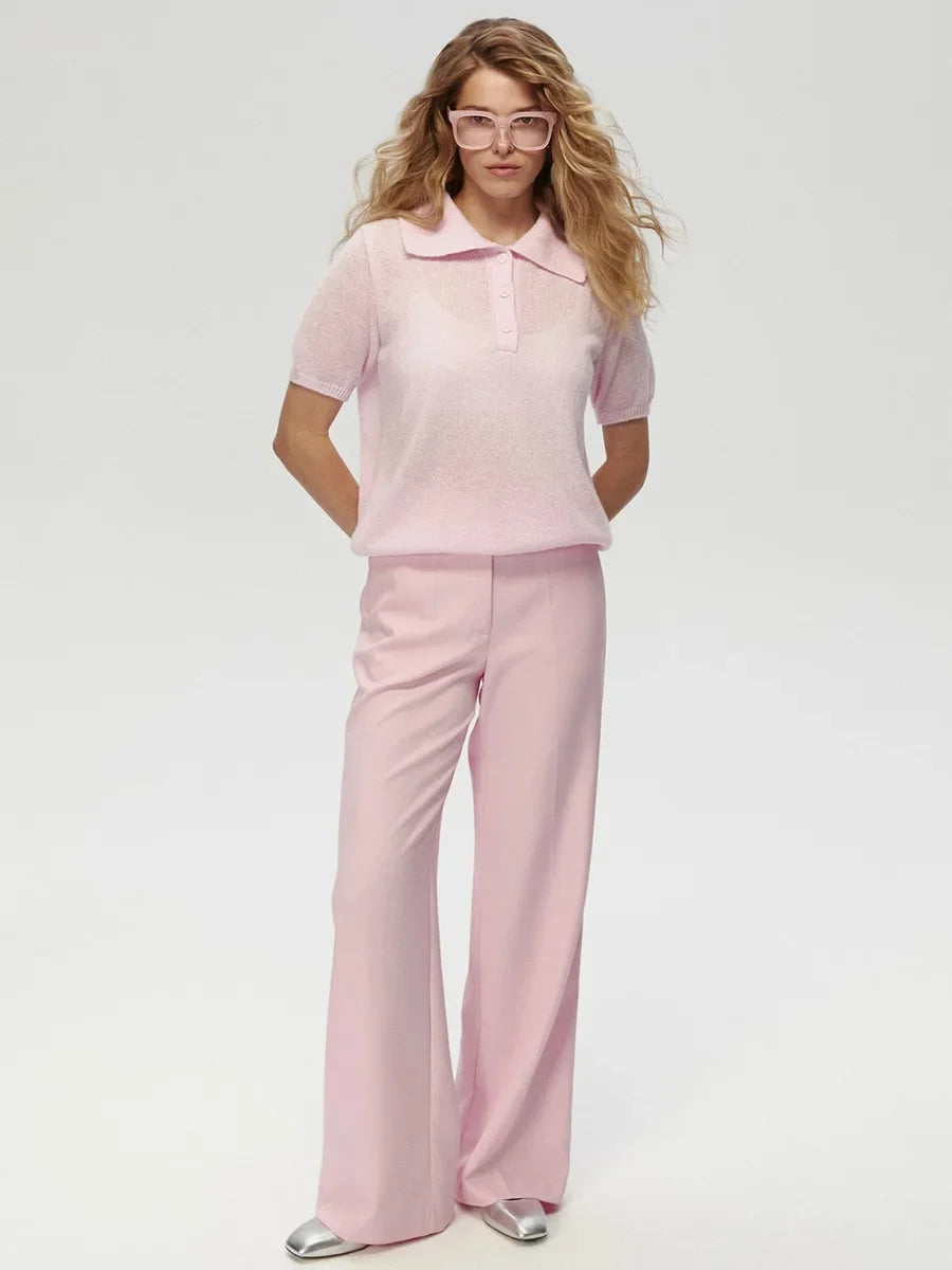 Women's Polo Collar Hollow Knit Sweater