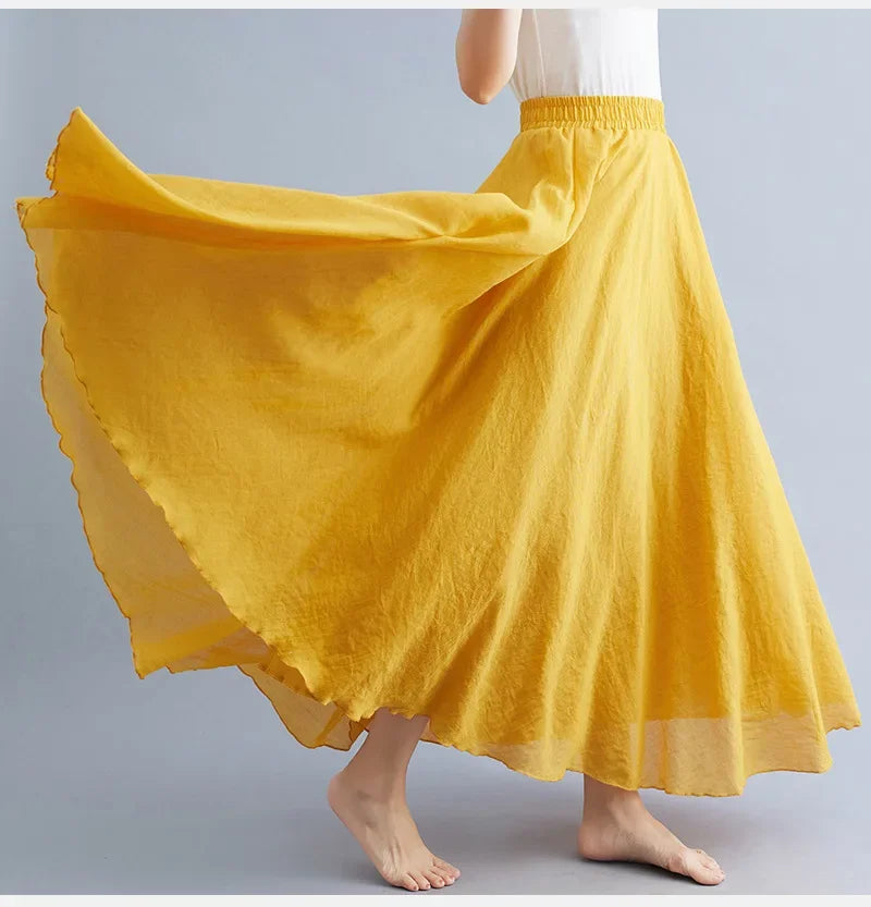 Women Cotton Linen Maxi Skirt