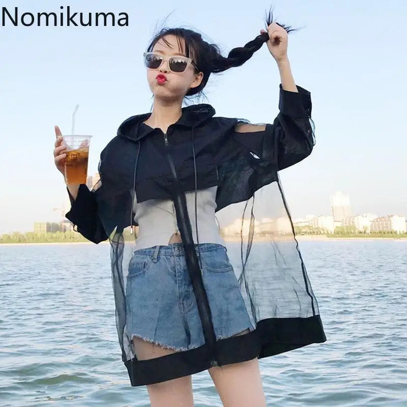 Oversized See-Through Women's Summer Coat – Korean Patchwork Jacket