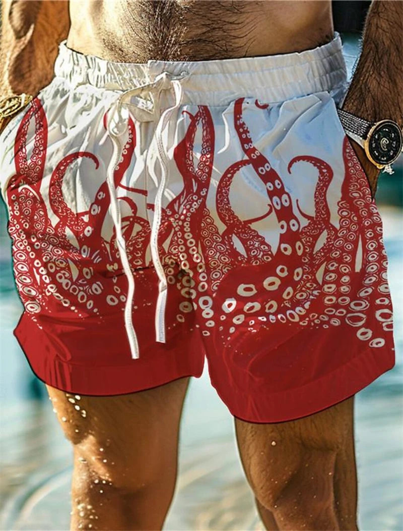 Men 3D Fish Print Beach Shorts