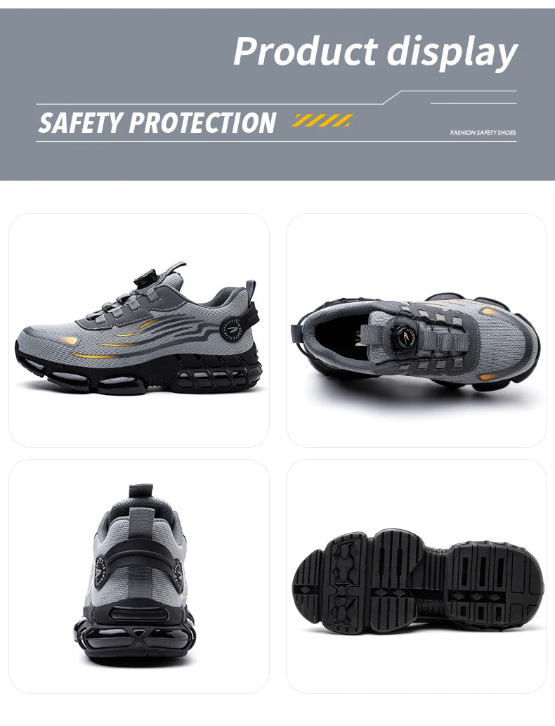 Men Rotating Button Steel Toe Safety Shoes