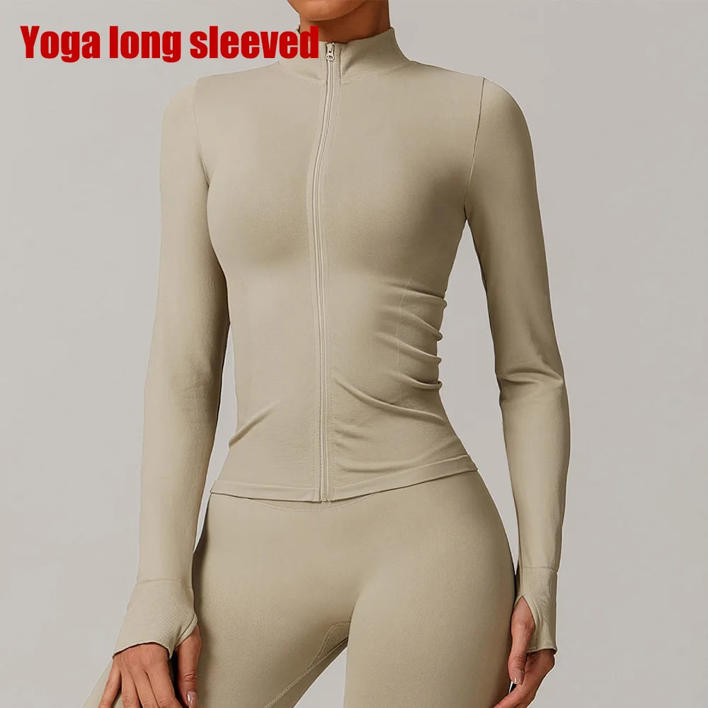 Seamless Women's Long Sleeve Yoga Jacket – Windproof Running Sports Top