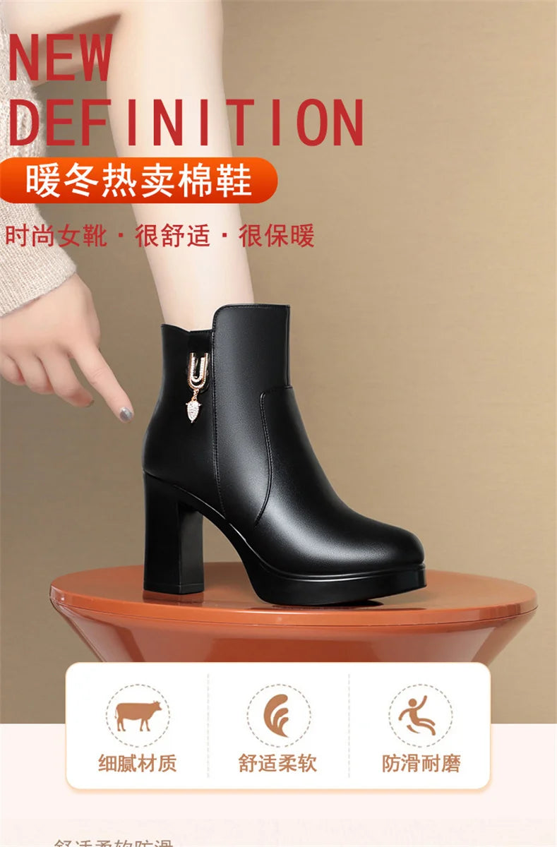 Women Warm Wool High Heel Ankle Boots – Winter Fashion