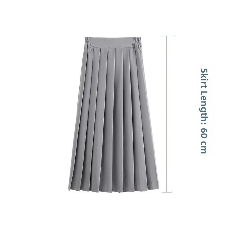 Women Pleated Midi College Skirt