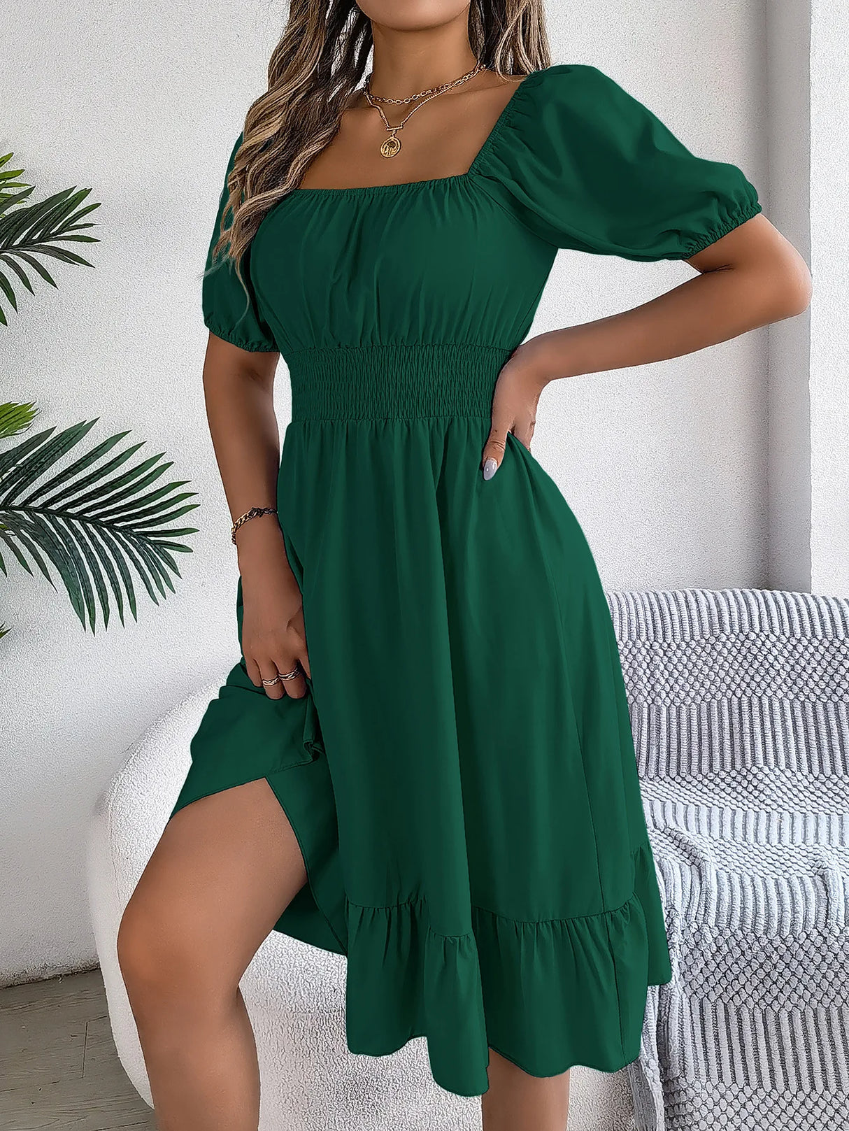 Women Square Neck Summer Dress
