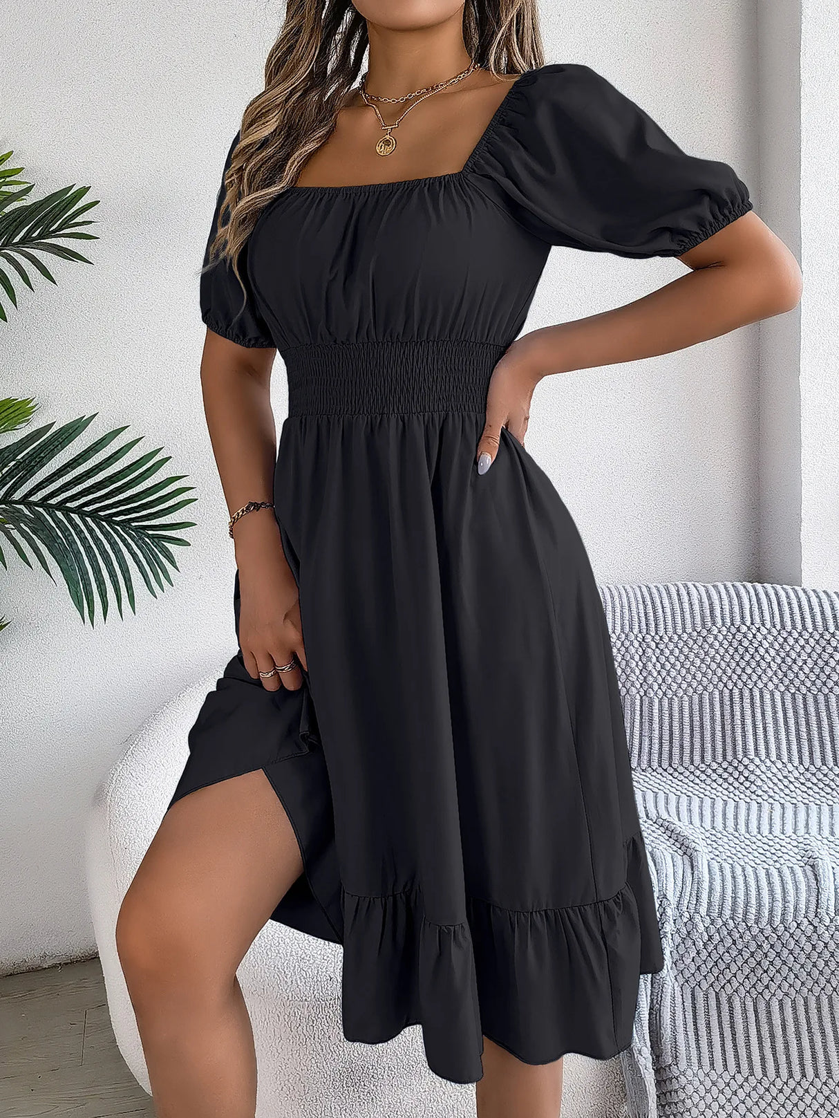 Women Square Neck Summer Dress