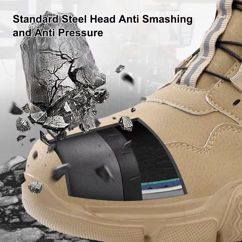 Men Rotating Button Steel Toe Safety Work Shoes