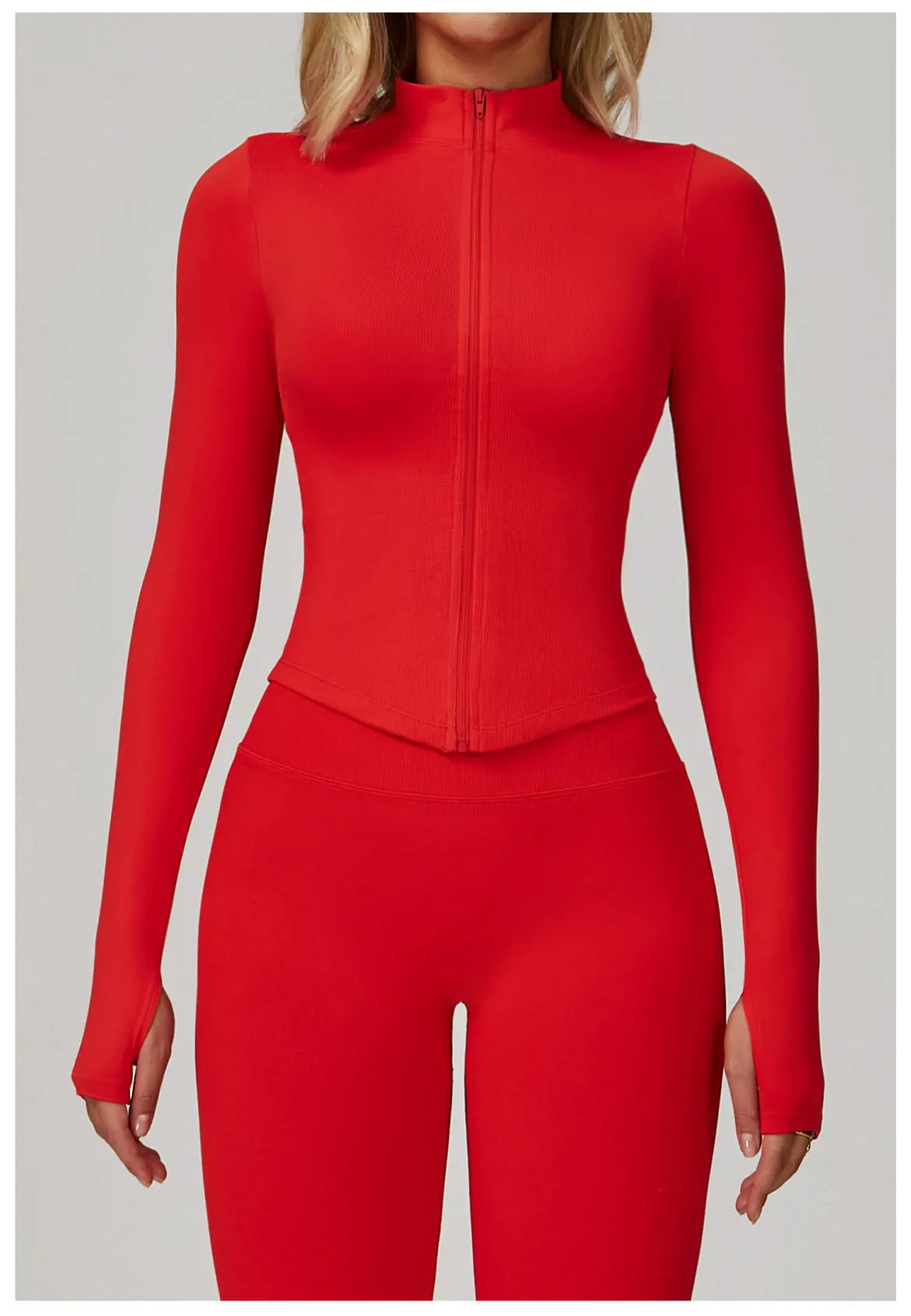 Ribbed Women's Yoga Jacket – Long Sleeve Standing Collar Fitness Top