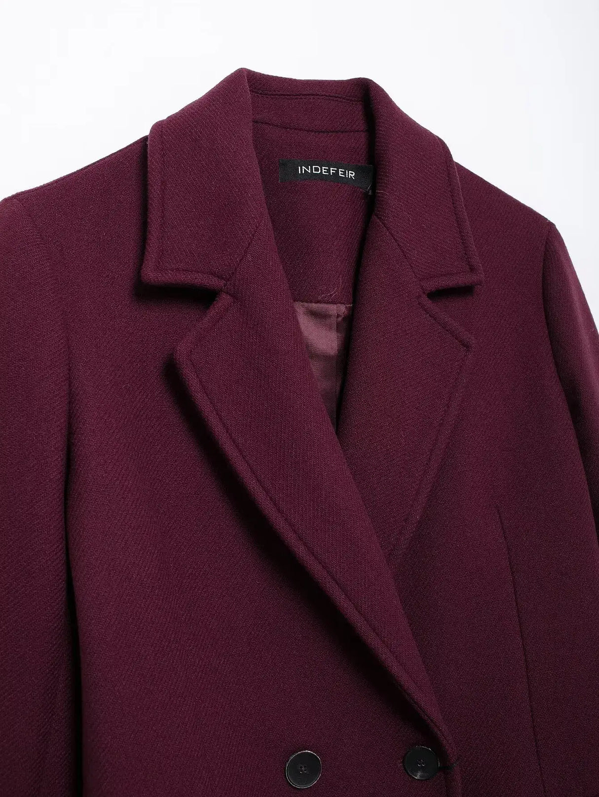 Women Burgundy Woolen Double Breasted Coat