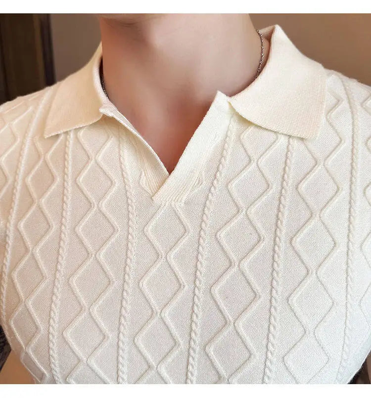 Men Polo Collar Slim Fit Knit Sweater