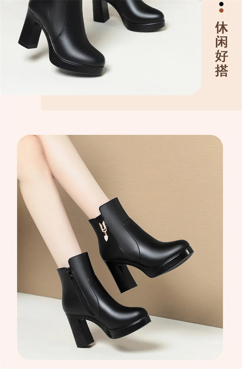 Women Warm Wool High Heel Ankle Boots – Winter Fashion
