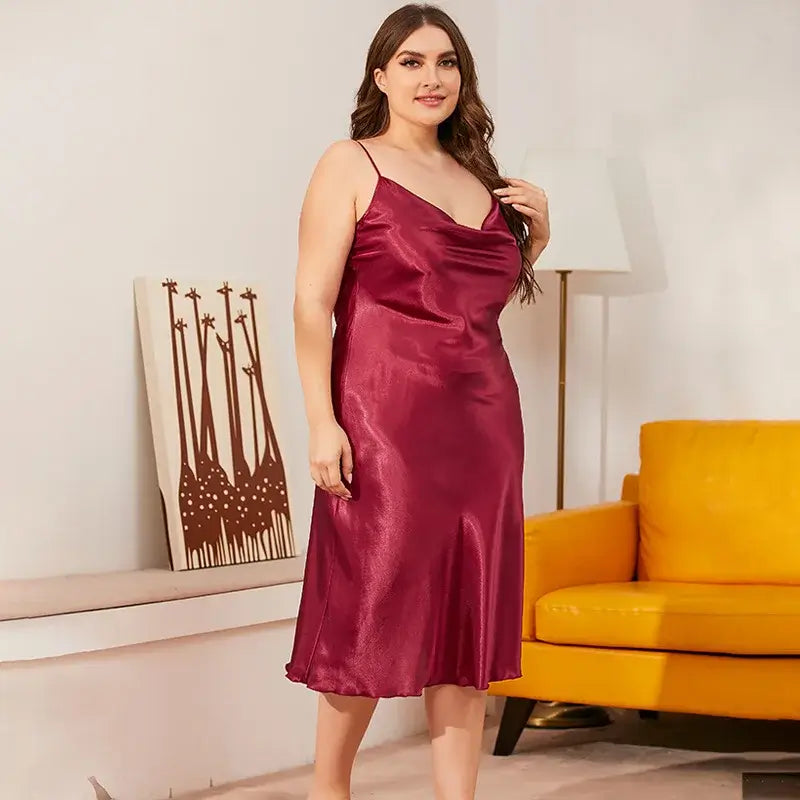 Women Satin Chemise Nightdress Plus Size Sleepwear