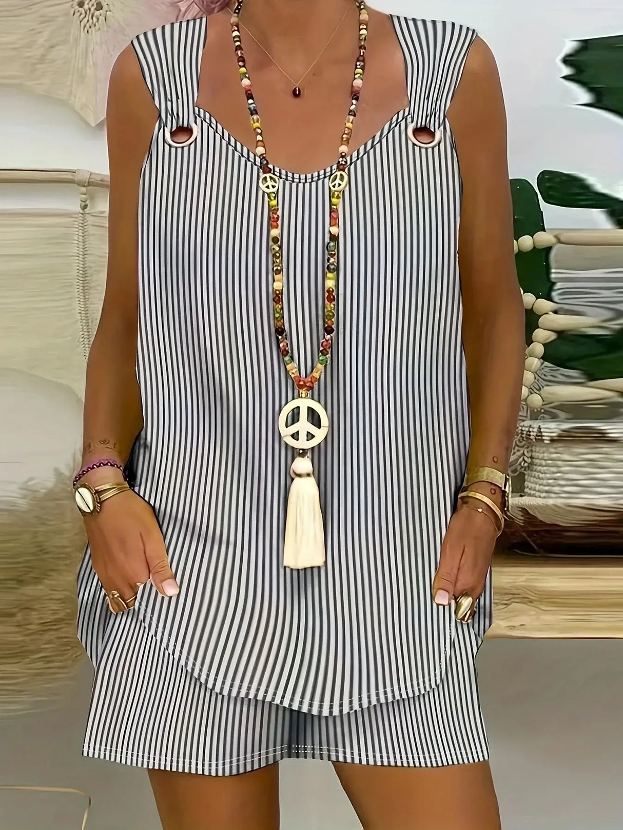 Women Plus Size Summer Striped Suit