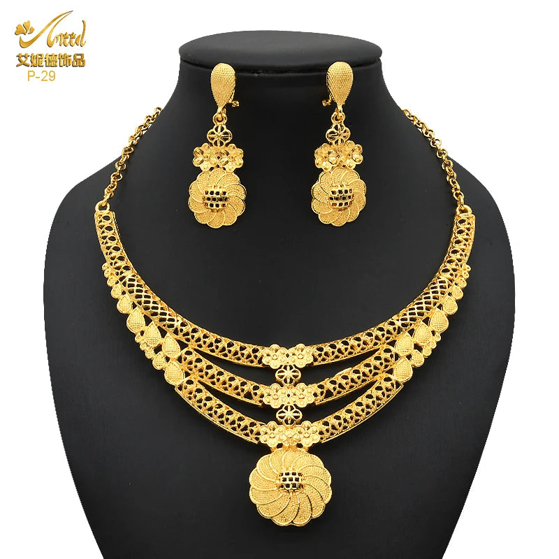Luxury Indian bridal jewelry necklace set with elegant earrings, crafted in 24K gold plated design.