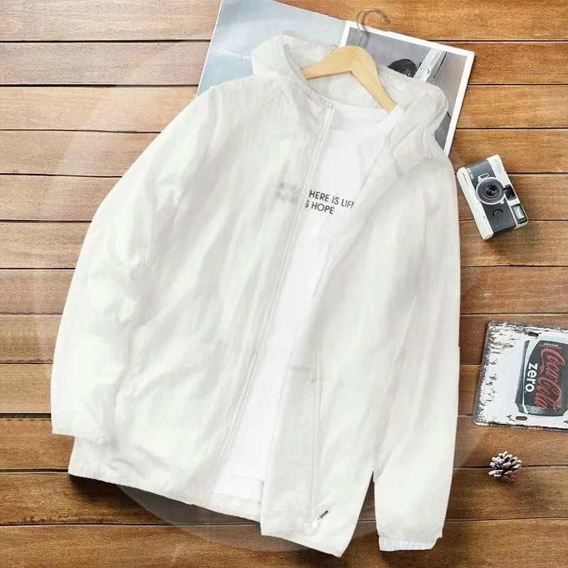 Men Solid Color Sunscreen Zipper Jacket