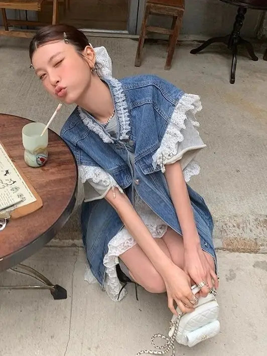 French Lace Denim Jacket