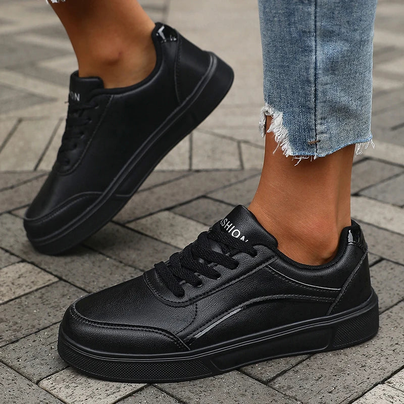 Women Sneakers Black Low Top Lace Up Shoes