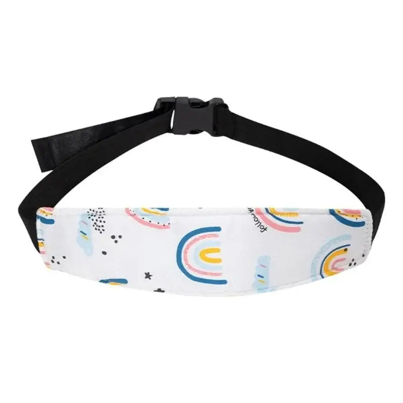Q81A Kids Travel Neck Guard for toddlers, cotton design with rainbow pattern, unisex headrest for car seats.