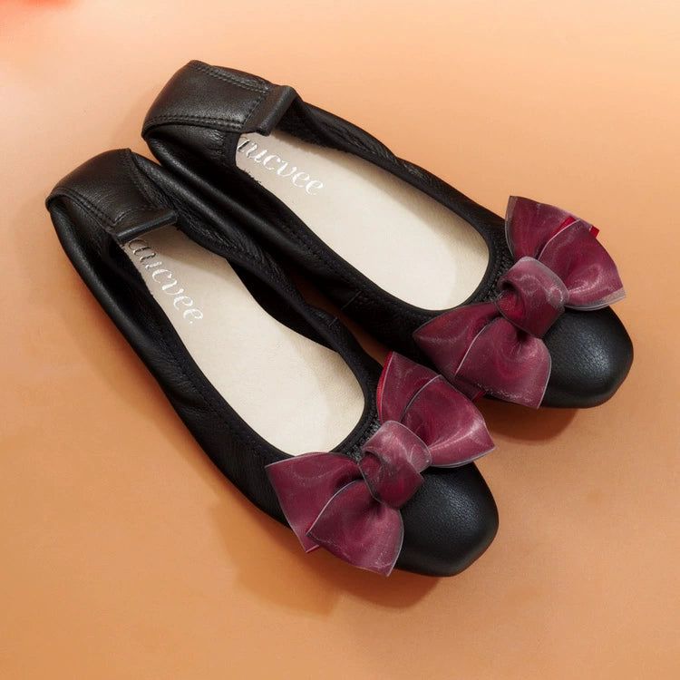 Women Leather Bowknot Slip-On Ballerina Flats