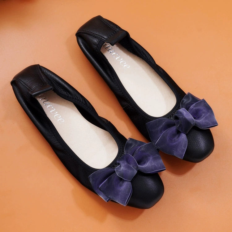 Women Leather Bowknot Slip-On Ballerina Flats