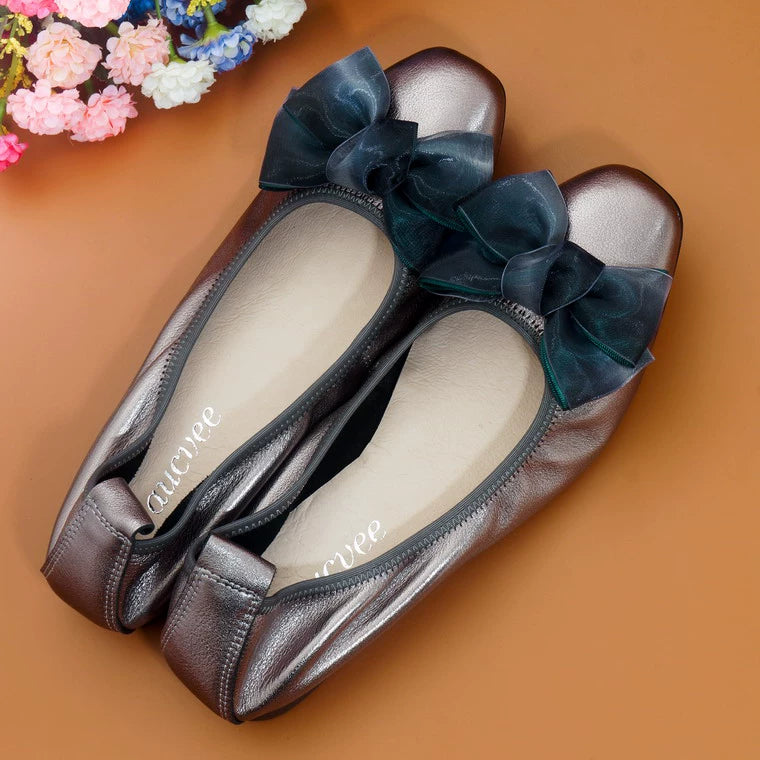 Women Leather Bowknot Slip-On Ballerina Flats