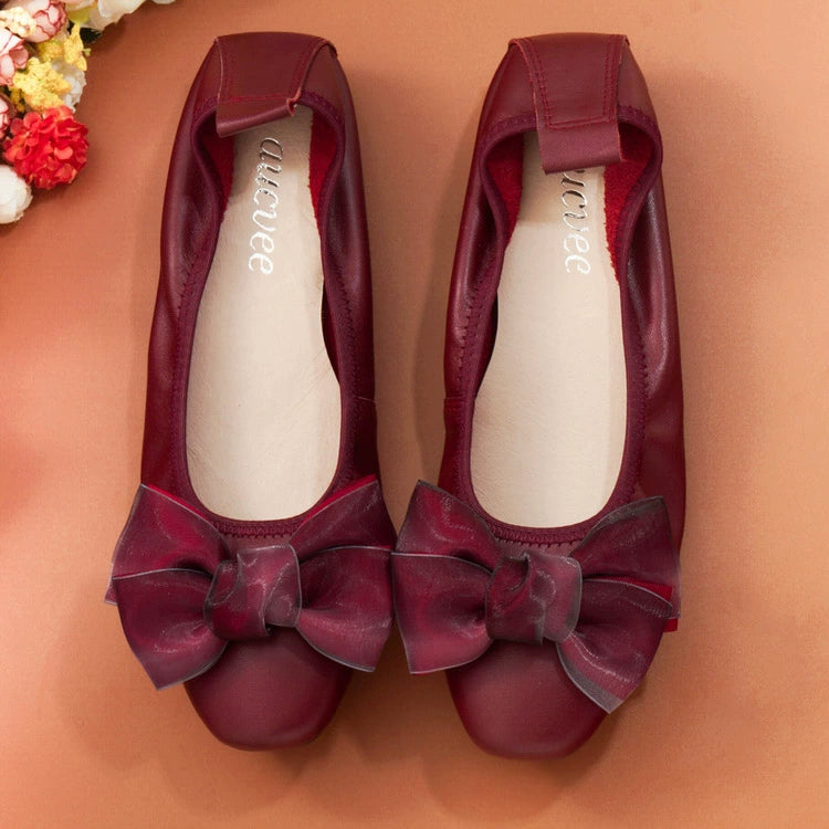 Women Leather Bowknot Slip-On Ballerina Flats