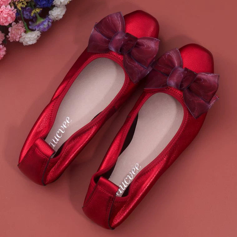 Women Leather Bowknot Slip-On Ballerina Flats