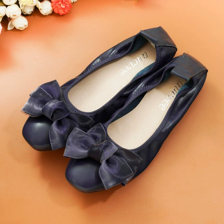 Women Leather Bowknot Slip-On Ballerina Flats