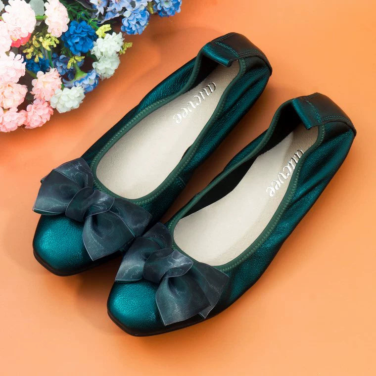 Women Leather Bowknot Slip-On Ballerina Flats