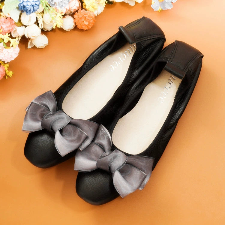 Women Leather Bowknot Slip-On Ballerina Flats