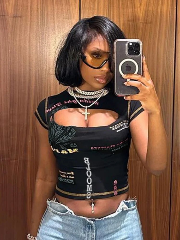 Women’s Graphic Hollow Out Crop Top | by Anwer Fancy | Worldwide Shipping