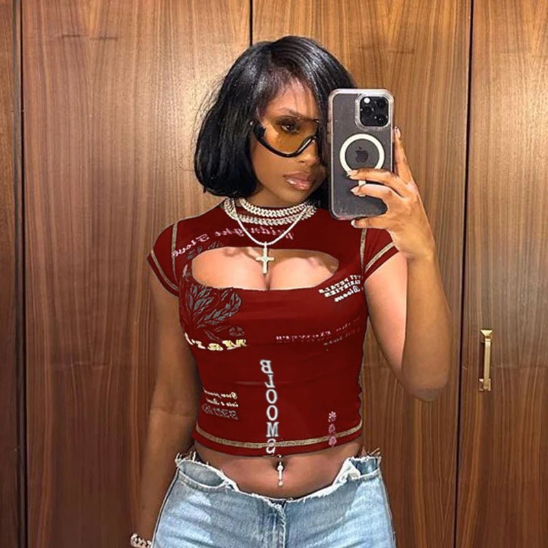 Women’s Graphic Hollow Out Crop Top | by Anwer Fancy | Worldwide Shipping