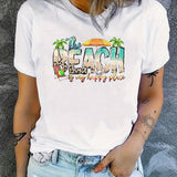 Beach Graphic Tee - 100% Cotton Crew Neck