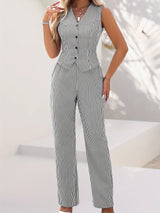 Strivesta™ – Striped Vest & Blazer Set (Elegant Sleeveless Top + High-Waist Pant)